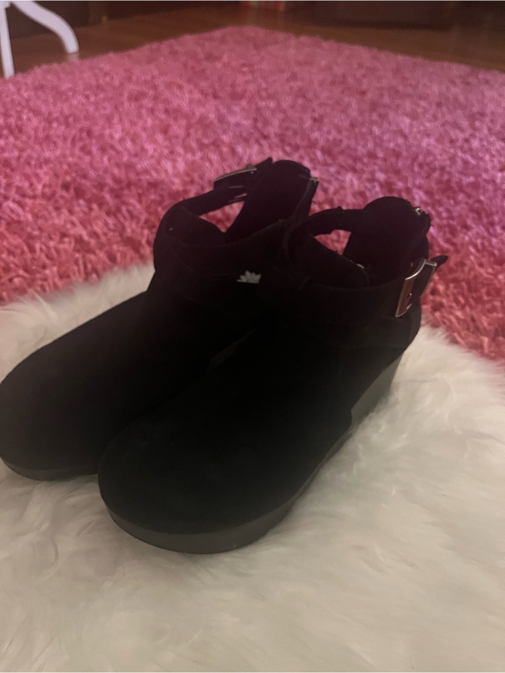 Yellow Box Black Ankle-Strap Suede Mule Clogs